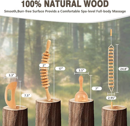 Wood Therapy Massage Tools 4-in-1, Wooden Lymphatic Drainage Massager Body Cellulite Remover, Professional Maderoterapia Kit Cellulite Massager for Body Sculpting,Contouring,Relief Muscle