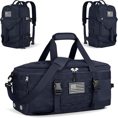 ETRONIK Gym Bags for Men Women, Military Travel Duffle Bag Backpack with Shoe Compartment, 3 in 1 Carry on with Wet Pocket, Weekender Overnight Range Backpack for Workout Football Gym, Blue