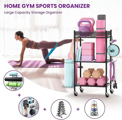 Yoga Mat Storage Rack, Home Gym Storage Rack, VOPEAK Workout Storage for Yoga Mat, Foam Roller, Gym Organizer Gym Equipment Storage for Home Exercise and Fitness Gear