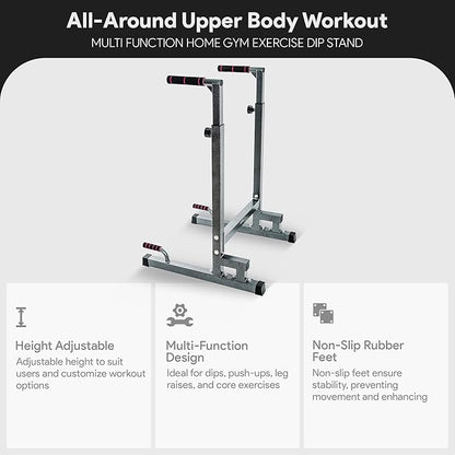 BalanceFrom Steel Frame Dip Station with Adjustable Height, 500 Pound Weight Capacity – Upper Body Workout Home Gym Equipment for Triceps, Push & Pull Ups, Leg Raises, and Bench Press