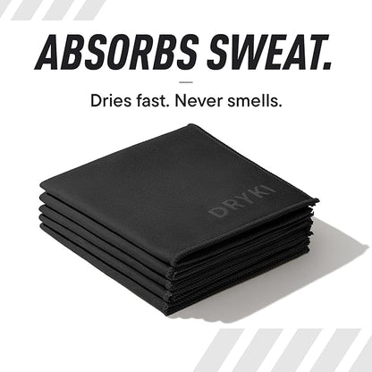 Sweat Absorbing Handkerchiefs - The Original Pocket-Sized Sweat Towels - Quick-Dry Microfiber Sweat Rags for Face, Hands, & Body - Men & Women - Gym, Sports, and Work (Black: 5 Pack)