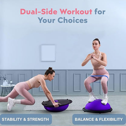 Half Balance Ball Trainer, Inflatable 19/23 Inch Half Exercise Ball with Resistance Bands and Pilates Ball, Non-Slip 660lbs Capacity Yoga Ball for Home Gym Full Body Workouts
