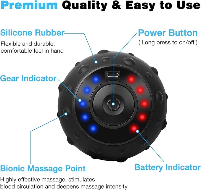 Upgraded 5-Gear Vibrating Massage Ball, Rechargable Massage Vibrating Ball for Fitness, Training, Therapy and Relaxation