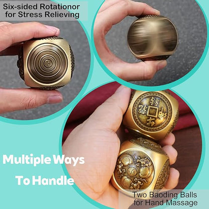 1.45in Baoding Balls Set Chinese Hand Massage Exercise Balls, Metal Stress Balls Six-Sided Rotation for Hands Therapy, Exercise, and Stress Relief