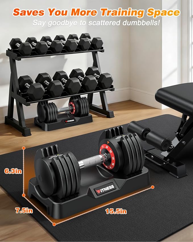 XDDIAS Adjustable Dumbbell Set of 2, 25/55/80/90LB Dumbbell Set- 1-Hand Fast Adjustment with Anti-Slip Handle, Compact Free Weights Dumbbells Set for Men/Women Home Gym Strength Training Equipment