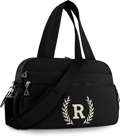 Gym Duffle Bag for Women – Embroidered Custom Initial Sports Bag for Men – Personalized Travel & Workout Duffel with Luggage Sleeve – Thoughtful Gift for Mom, Girl, Daughter, Mother (Black, R)