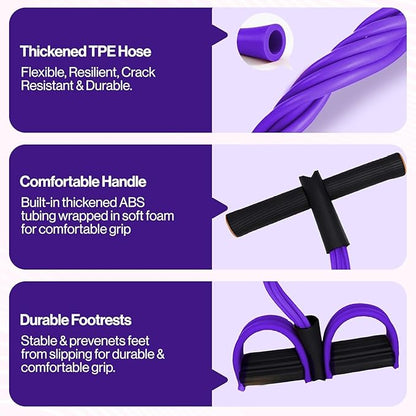 Resistance Bands with Handles, 8-Tube Elastic Foot Pedal Resistance Band, Figure 8 Resistance Band for Women 15-90LBS, Fitness Resistance Bands for Abdomen, Waist, Arm, Leg (Purple)