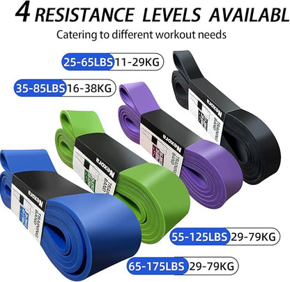 Heavy Duty Resistance Bands Set, 4 Resistance Levels 25-175LBS, 82 Inch Natural Rubber Workout Bands for Home Gym Travel, Fitness Bnds for Beginners to Pros, FBA