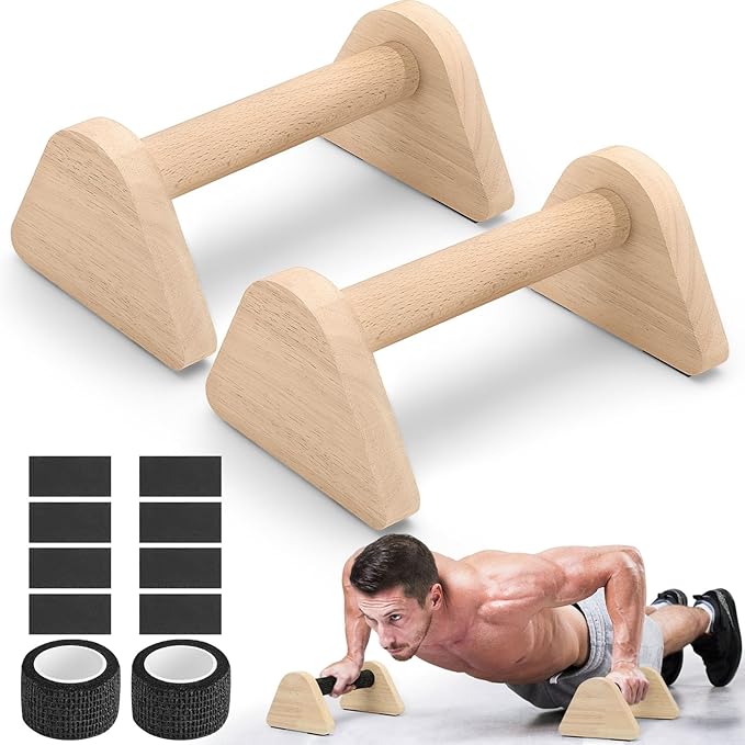 TOBWOLF 2PCS Wooden Push Up Bars, Solid Calisthenics Wood Parallettes Bars for Men Strength Training, Will Not Slip or Wobble, Calisthenics Equipment for Planks, Calisthenics & Home Gym Workout