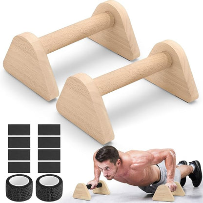 TOBWOLF 2PCS Wooden Push Up Bars, Solid Calisthenics Wood Parallettes Bars for Men Strength Training, Will Not Slip or Wobble, Calisthenics Equipment for Planks, Calisthenics & Home Gym Workout