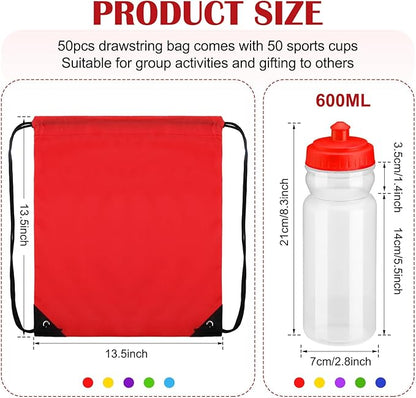 Mifoci 20 oz Plastic Water Bottles Bulk and Drawstring Backpack Set Reusable Sport Water Bottles Lightweight Clear Water Bottle Cinch Gym Drawstring Bags for Adult Kids Fitness DIY