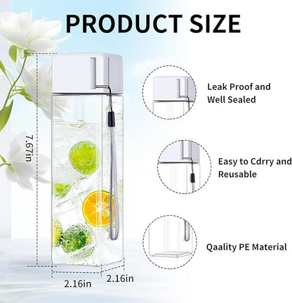mwellewm 24Pcs Water Bottles Bulk 17 Oz Reusable Plastic Water Bottle Spill Proof Clear White Gym Sports Large Drink Bottle for Adult Leak Square Pack for School Outdoor Fitness Travel Camping Office