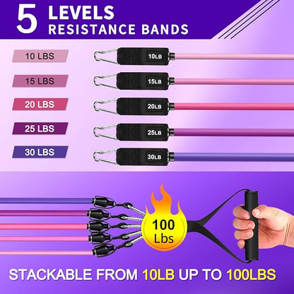 WHATAFIT Resistance Bands Set with Handles - Exercise Bands Home Gym Strength Training Equipment, Includes Door Anchor & Ankle Straps for Full Body Workout Bands, Physical Therapy