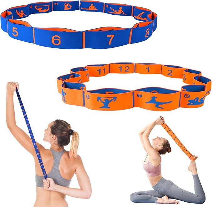 Elastic Yoga Stretching Strap with Loops, CEILIWEN Stretch Straps for Physical Therapy, Pilates Stretch Band, Elastic Exercise Bands, Leg Stretching Strap, Stretch Resistance Bands for Exercise