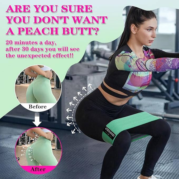 Resistance Bands Set, Exercise Bands with Non-Slip Design for Hips & Glutes, 3 Levels Workout Bands for Women and Men, Booty Bands for Home Fitness, Yoga, Pilates