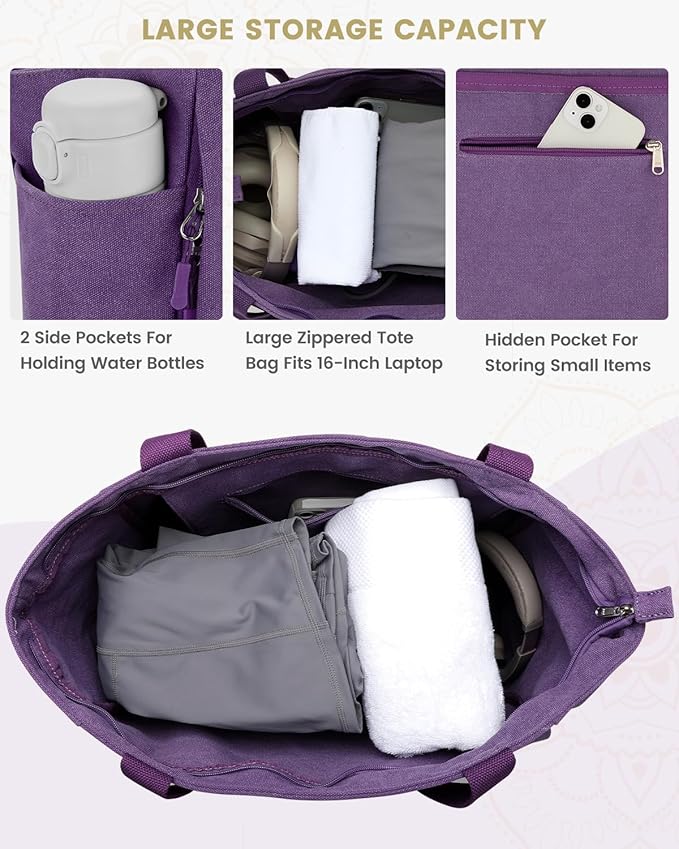 Gonex Yoga Mat Bag, Large Tote Bag with Multi Pockets for Women Men, Canvas Mat Carrier, Full Zipper Easy Access for Pilates Gym Travel