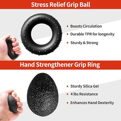 Adjustable Grip Strength Trainer Kit 5-in-1 with Counter, Hand Gripper & Finger Exerciser for Forearm Strength, Physical Therapy for Carpal Tunnel & Arthritis, Portable Workout Equipment for Rock Climbing & Gym, Gifts for Men