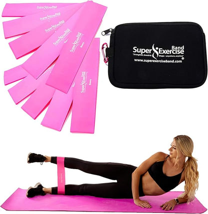 USA 14" x 3" Extra Long Latex Free Mini Loop Bands in 3, 5, 10 Pack Sets. 10 Strengths for Resistance Training, Stretching, Yoga, Toning. Plus an Exclusive iPhone App and E-Book.