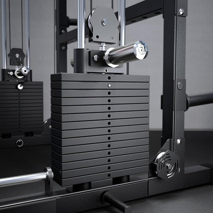 RitFit M2 Smith Machine with with Cable Crossover System, 3D Functional Trainer & Power Cage, 16 Adjustment Holes, 6 Storage Pegs for Full-Body Home Gym