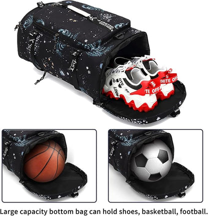 Floral gym duffel bag backpack, fashion wrestling bag,with shoe compartment, 4 kinds of back method waterproof travel sports walking laptop Lightweight（A-Starry Sky）