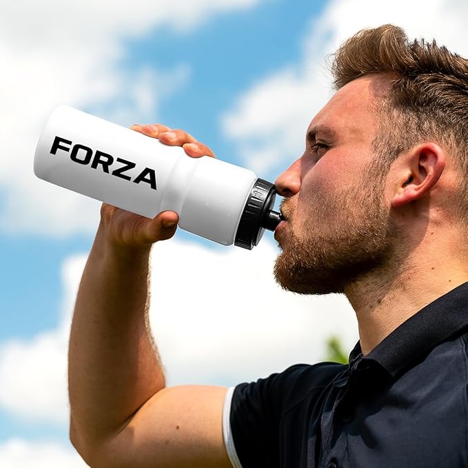 FORZA Team Sports Water Bottles | 25oz Capacity with Portable Carry Bag or Foldable Carrier - BPA-Free Plastic for Hydration on the Go (Carry Bag, White)