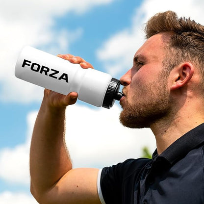 FORZA Team Sports Water Bottles | 25oz Capacity with Portable Carry Bag or Foldable Carrier - BPA-Free Plastic for Hydration on the Go (Foldable Carrier, Red)