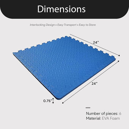 BalanceFrom Puzzle Exercise Mat 3/4" Thick, EVA Interlocking Foam Floor Tiles for Home Gym, Mat for Home Workout Equipment, Floor Padding for Kids, Multiple Sizes and Colors