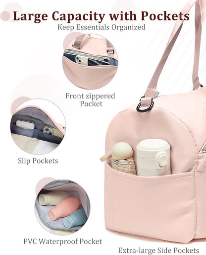 Gym Bag for Women with Shoe Compartment,Travel Duffel Bag for Men Sports Gym Tote Bags Carry on Overnight Bag Personal Item Travel Bag Weekender Bags Swimming Yoga Workout Bag Pink