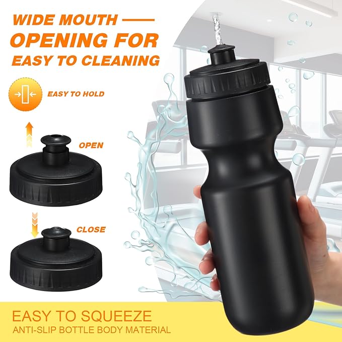 Nitial 24 Pcs Sports Water Bottles Bulk 22 oz Squeeze Reusable Sports Water Bottles Blank Plastic Water Bottles with Pull Top Cap for Adults Sports Fitness Bike, Dishwasher Safe