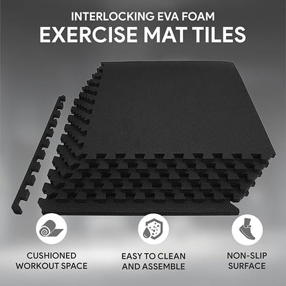 BalanceFrom Puzzle Exercise Mat 1/2" Thick, EVA Interlocking Foam Floor Tiles for Home Gym, Mat for Home Workout Equipment, Floor Padding for Kids, Multiple Sizes and Colors