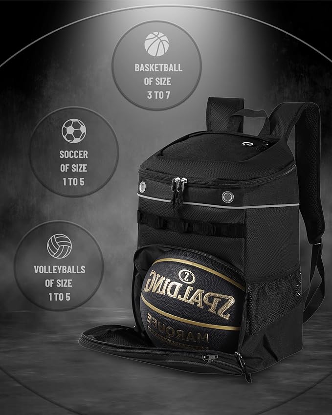 TRAILKICKER Basketball Bag Backpack with Ball Holder Multi-Sport Backpack for Soccer Volleyball Football Baseball Helmet
