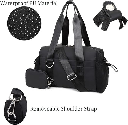 Everyday Mini Gym Bag for Women 2.0, Small Tote with Zipper Compartment Waterproof Travel Duffle Cute Handbag Workout Carry On with Removeable Shoulder Strap & Coin Wallet Easy to Clean - Black