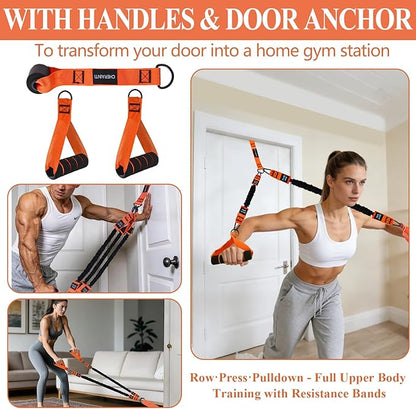 CHERAINTI Pull Up Assistance Bands, 375lbs Heavy Duty Pullup Assist Band Set with 5 Resistance Bands, Adjustable Strap, Comfortable Foot/Knee Rest, Handles & Door Anchor for Home Gym Strength Training