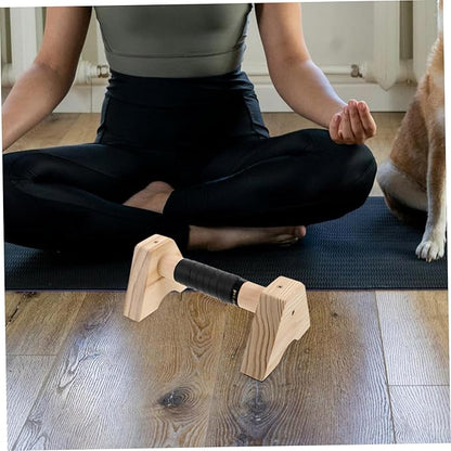 Happyyami 2pcs Wood Parallettes Non- Base for Push- Ergonomic Grip Handles for Home Gym for Calisthenics and Upper Body Strength Workouts