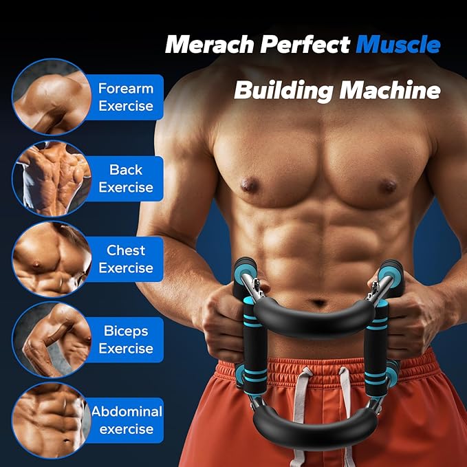 Merach Twister Arm Trainer, Adjustable Power Twister Bar, Chest Workout Equipment for Men, Portable Upper Body Workout Machine, Detachable Spring Resistance Home Fitness Equipment