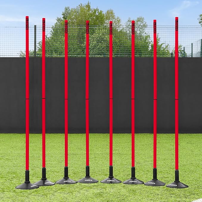 FORZA Slalom Agility Poles | Improve Endurance, Speed & Footwork | Color, Size & Rubber Base Options Available [8 Pack]