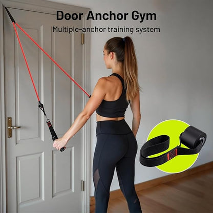 Slim Panda Door Anchor Strap for Resistance Bands, Door Exercise Equipment with Ratchet Adjust Tighten, Multi Point Anchor Gym Attachment, Portable Door Resistance Bands for Home Gym Workouts