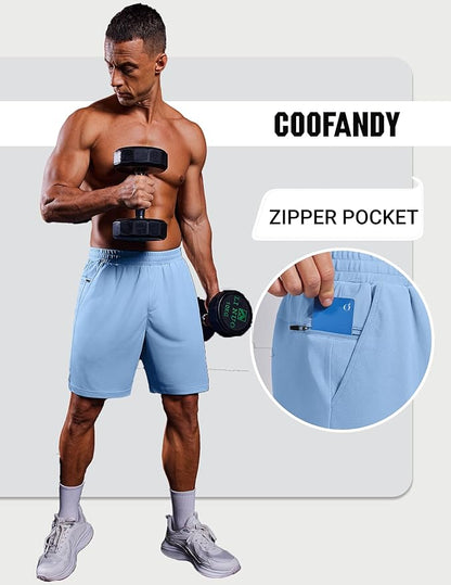 COOFANDY Mens Gym Athletic Shorts with Zipper Pockets Quick Dry 7" Workout Running Training Shorts