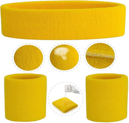 ONUPGO Sweatband Set Sports Headband Wristband Set Sweatbands Terry Cloth Wristband Wrist Sweatband Headbands Moisture Wicking Sweat Absorbing Head Band