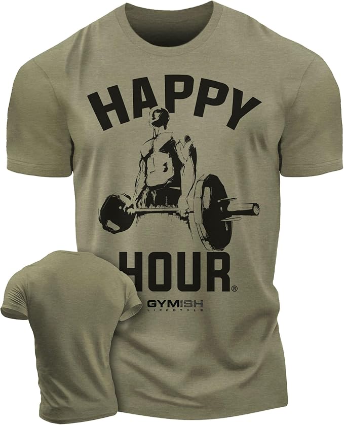 Gymish Lifestyle Happy Hour Deadlift Work Out T-Shirt, Weightlifting Gym Shirts