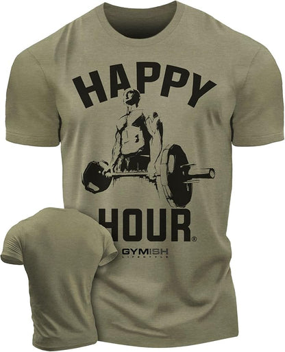 Gymish Lifestyle Happy Hour Deadlift Work Out T-Shirt, Weightlifting Gym Shirts