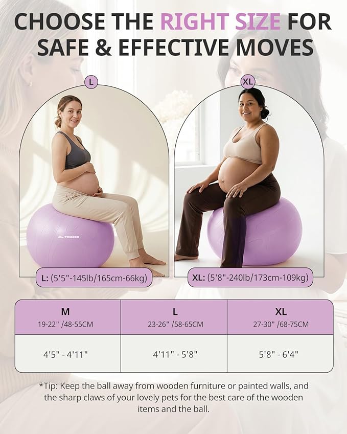 Trideer Pregnancy Birthing Ball, 1.7mm Extra Thick Yoga Ball for Maternity, Labor, Physio, Recovery, Illustrated Exercise Guide & Baby Memory Book Included, 1000LB Anti-Burst & Non-Slip Stability Ball