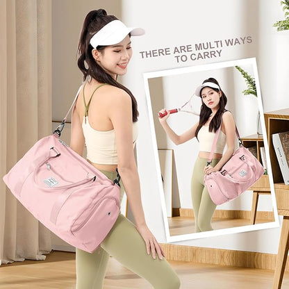 Gym Bag for Women with Shoes Compartment,Small Duffel Bag Sport bag with Toiletry Bag Overnight Travel Tote Bags Weekender Carry on Bags Personal Item Bag for Airlines Pink