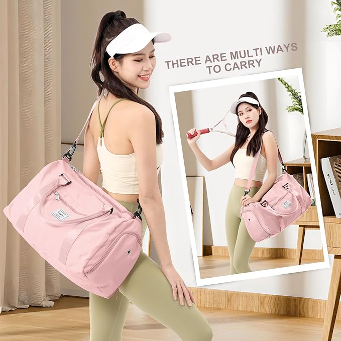 Gym Bag for Women Men with Shoes Compartment,Sports Duffle Bag Personal item travel Duffel Bags Tote Bag Small Carry on Weekender Overnight Bags Workout Dance Bag Hospital Holdalls Pink