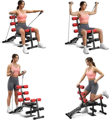 Ab Machine with Squat machine, Multi-Functional Adjustable Ab Trainer, Ab Workout Bench for Home Gym, Sit Up Machine for Abdominal & Glutes, Exercise Chair for Full Body Workout