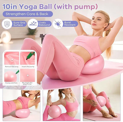 at Home Pilates Kit, 16PCS Workout Pilates Equipment for Women, Pilates Set with Pilates Ring and Ball Set, Resistance Bands, Pilates Essentials Kit for Women, Beginners at Gym, Outdoor