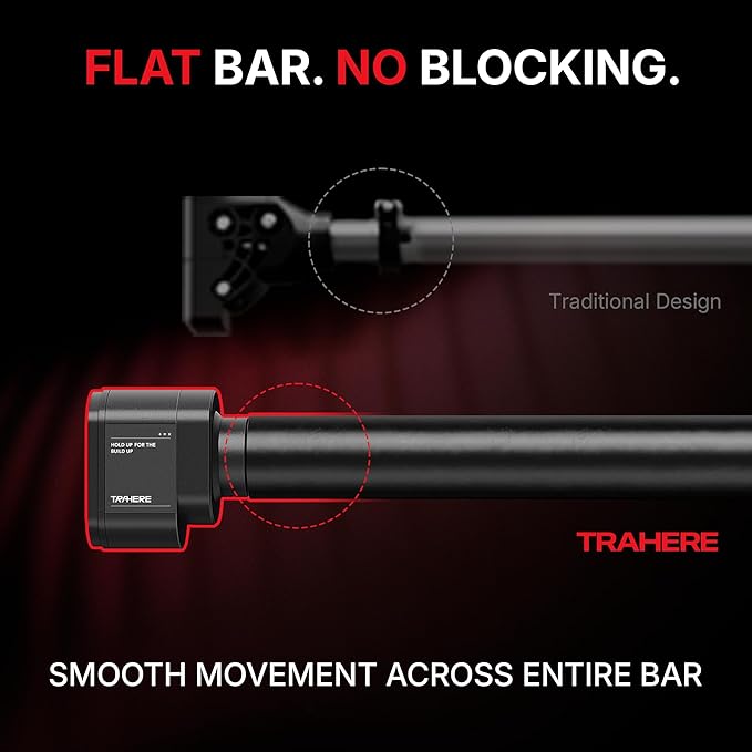 Doorway Pull Up Bar, Patented Flat Structure with Uninterrupted Full-Length Grip, Extra Wide 26.8–32.7", 573 lbs Capacity, Adjustable 31.8–36.6" Doorways, Tool-Free Installation