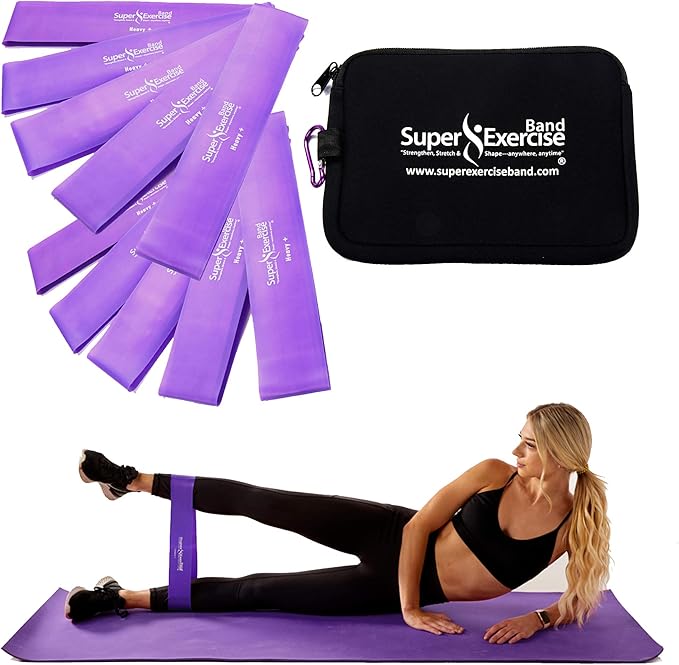 USA 14" x 3" Extra Long Latex Free Mini Loop Bands in 3, 5, 10 Pack Sets. 10 Strengths for Resistance Training, Stretching, Yoga, Toning. Plus an Exclusive iPhone App and E-Book.