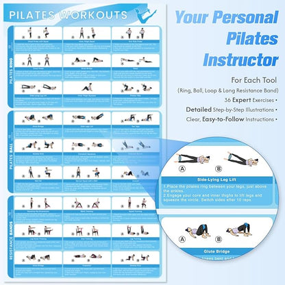 GINMIC Pilates Equipment, Pilates Kit for Women Home Workouts, at Home Pilates Set with Pilates Ring, Pilates Ball, Long and Loop Resistance Bands, Pilates Socks, Massage Ball, Guide & Bag