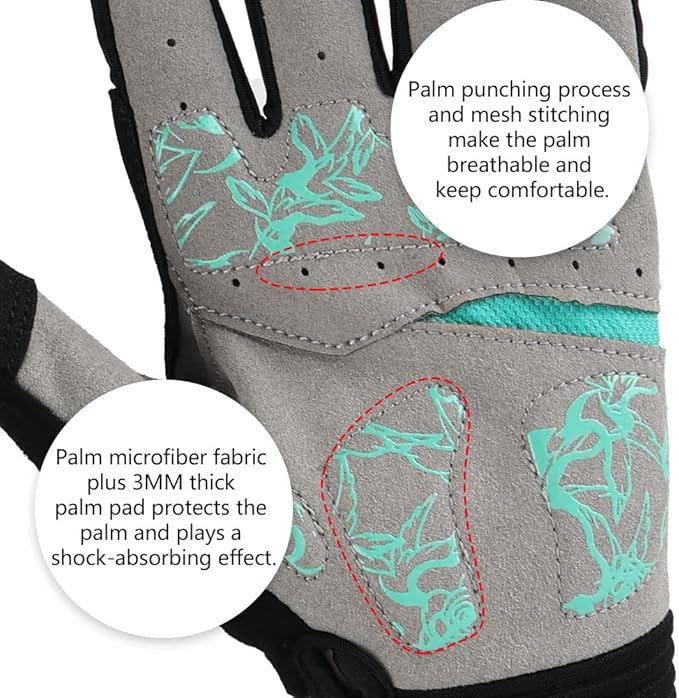 DuShow Bike Gloves for Women Cycling,Pink Floral Workout Gloves Women,Full Finger Biking Driving Riding Gloves for Women,Gel Padded Touch Screen Gym Gloves